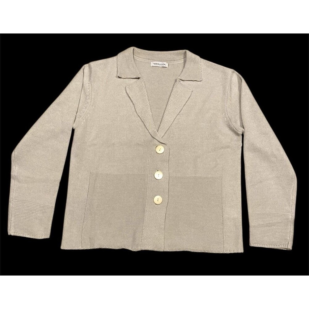 MissLook Cardigan Sweater Womens L Gray Button Front Collar V Neck